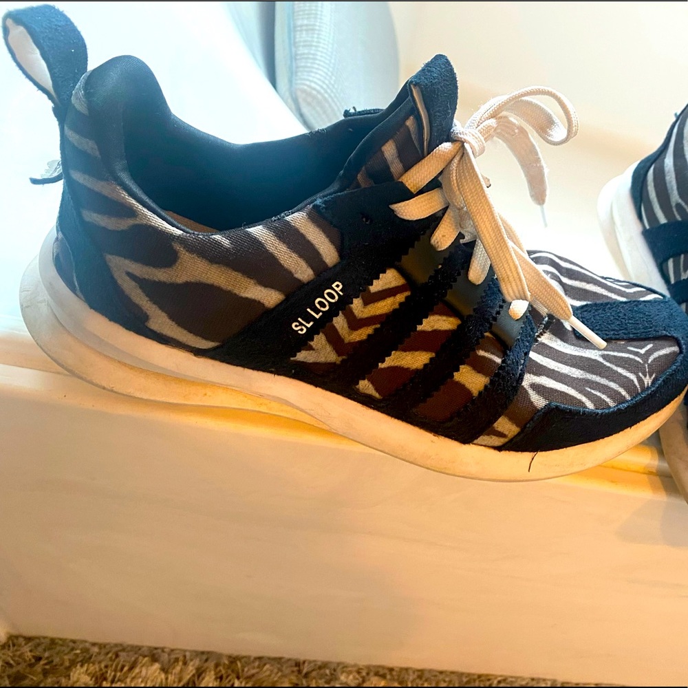 Adidas SL Loop Zebra print size 8 sneakers; previously worn. So comfy and cute